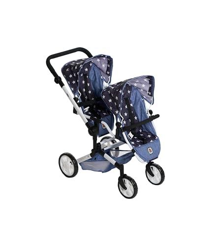 Bayer Chic 2000® Puppenwagen Linus Duo – Sternchen Navy – Faltbarer Zwillingspuppenwagen – Verstellbarer Griff 50-82 cm – Puppen bis 50 cm – 4-8 J. von Bayer Chic 2000