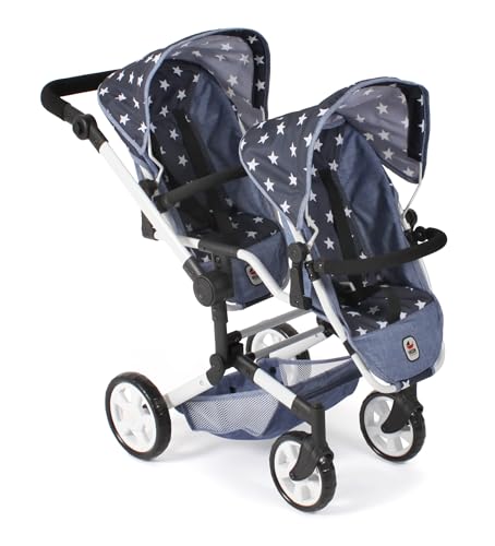 Bayer Chic 2000 - Puppenwagen Linus Duo, Zwillingspuppenwagen für Kinder von 4 bis 8 Jahren, Tandempuppenwagen, Sternchen Navy, 690-51 von Bayer Chic 2000