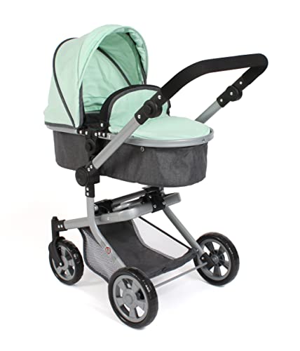 Bayer Chic 2000 - Puppenwagen Mika, 2in1 Kombipuppenwagen für Kinder von 4 bis 8 Jahren, Kinderwagen für Puppen bis 52 cm, Melange Mint von Bayer Chic 2000