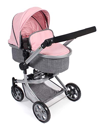 Bayer Chic 2000 - Puppenwagen Mika, 2in1 Kombipuppenwagen für Kinder von 4 bis 8 Jahren, Melange grau-rosa, 73 x 41 x 82 cm von Bayer Chic 2000