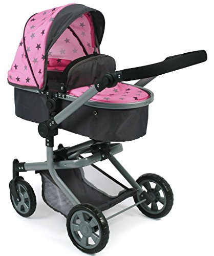 Bayer Chic 2000 - Puppenwagen Mika, 2in1 Kombipuppenwagen für Kinder von 4 bis 8 Jahren, Sternchen grau, rosa, 73 x 41 x 82 cm von Bayer Chic 2000