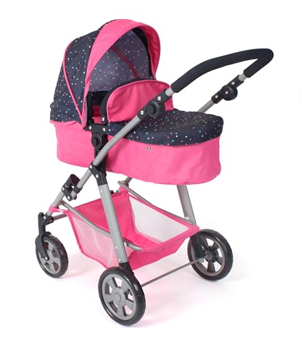 Bayer Chic 2000 - Puppenwagen Nele, 2-in-1 Kombipuppenwagen für Kinder von 3 bis 8 Jahren, Puppenkinderwagen mit umwandelbarer Babywanne, Kinderwagen für Puppen bis 50 cm Größe, Konfetti pink von Bayer Chic 2000