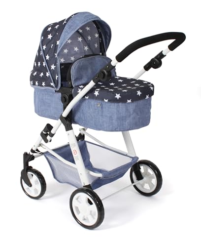 Bayer Chic 2000 - Puppenwagen Nele, 2-in-1 Kombipuppenwagen für Kinder von 3 bis 8 Jahren, Puppenkinderwagen mit umwandelbarer Babywanne, Kinderwagen für Puppen bis 50 cm Größe, Sternchen Navy von Bayer Chic 2000