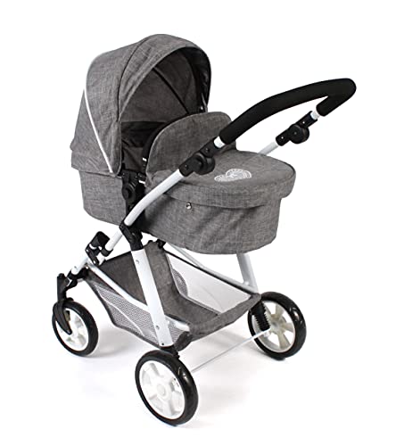 Bayer Chic 2000 568-76 Kombi-Puppenwagen Nele, 2-in-1 für Baby-Puppen bis 50 cm, Jeans grau von Bayer Chic 2000