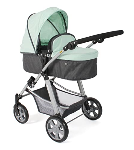 Bayer Chic 2000 - Puppenwagen Nele, 2-in-1 Kombipuppenwagen für Kinder von 3 bis 8 Jahren, Puppenkinderwagen mit umwandelbarer Babywanne, Kinderwagen für Puppen bis 50 cm Größe, Melange Mint von Bayer Chic 2000