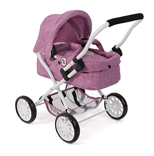 Bayer Chic 2000 Puppenwagen Smarty – Jeans Pink– Zusammenklappbar – Mit Verdeck, Tasche, Kissen & Decke – Griffhöhe 56 cm – Für Kinder ab 2 Jahren, von Bayer Chic 2000