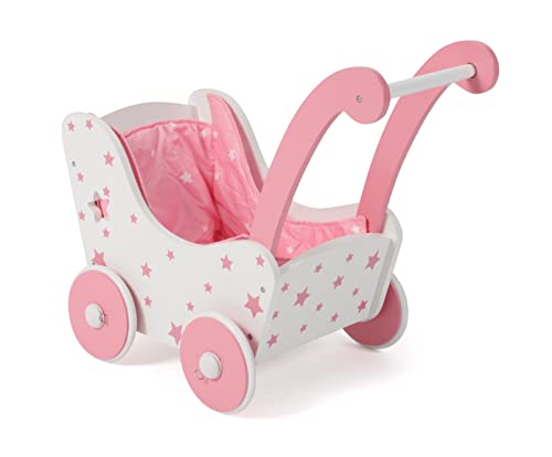 Bayer Chic 2000 - Puppenwagen aus Holz, Holzpuppenwagen für Puppen bis zu Einer Größe von 54 cm, Stars pink von Bayer Chic 2000