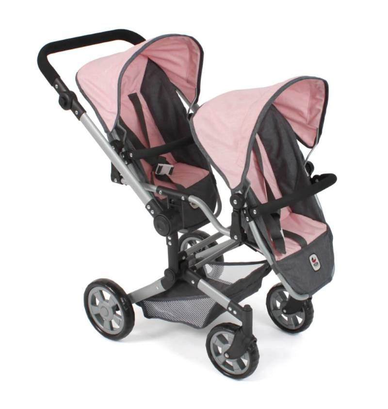 Puppenwagen Linus Duo Melange anthrazit-rosa - Puppenwagen für 2 Puppen von Bayer Chic 2000