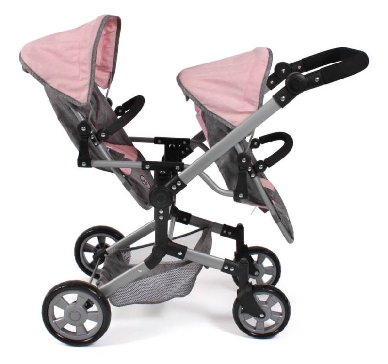 Puppenwagen Linus Duo Melange grau-rosa - Puppenwagen für 2 Puppen von Bayer Chic 2000