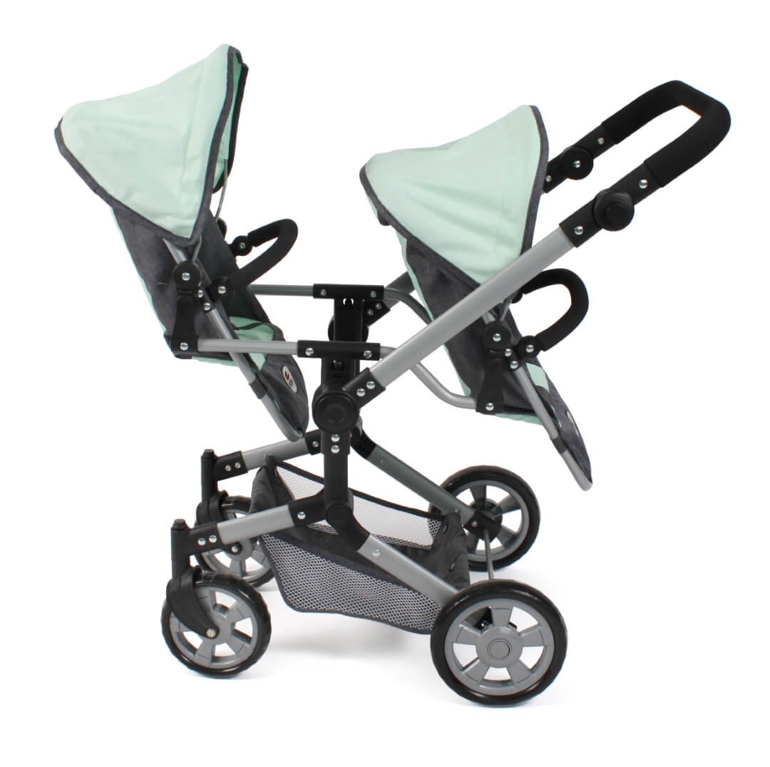 Puppenwagen Linus Duo melange anthrazit-mint - Puppenwagen für 2 Puppen von Bayer Chic 2000