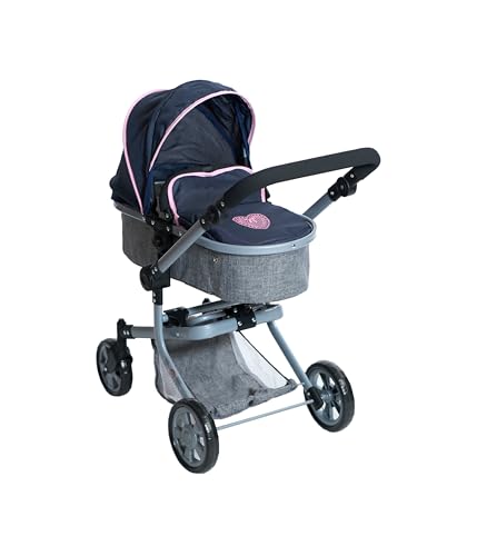 Bayer Chic 2000® 2in1 Puppenwagen Mika – Melange Grau Navy – faltbar – höhenverstellbarer Griff 47-80 cm – modernes Gestell – Puppen bis 52 cm – 4-8 J. von Bayer Chic 2000