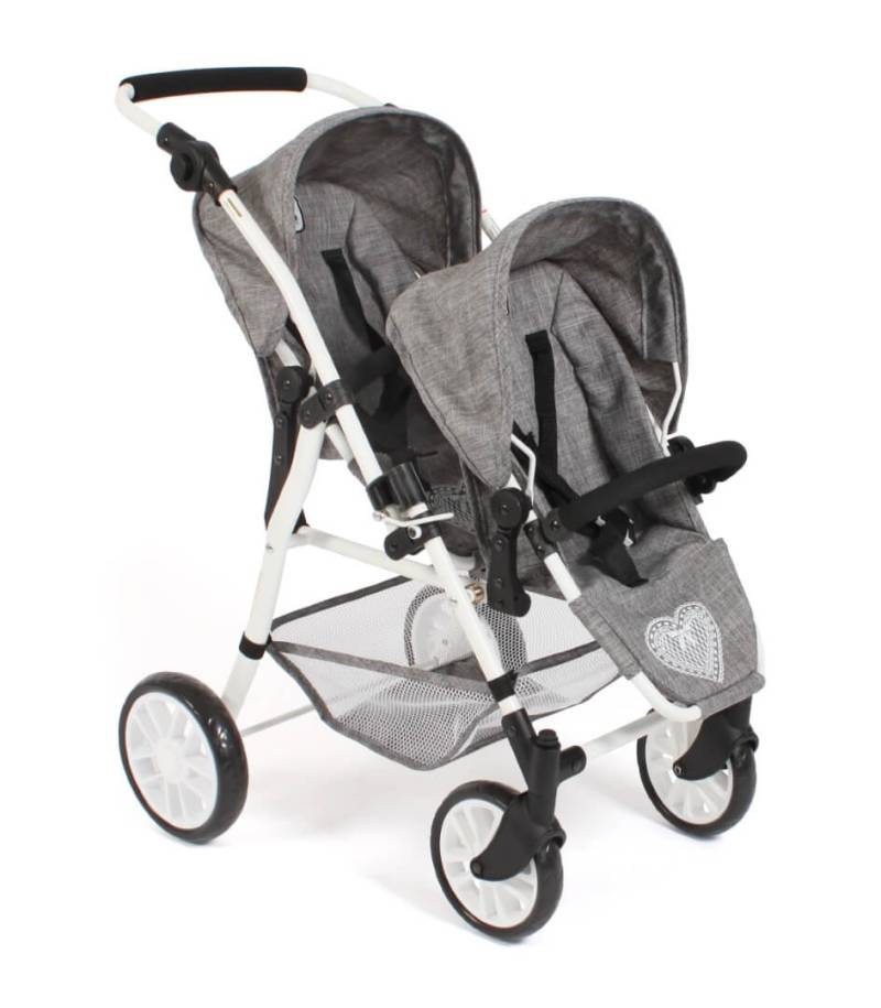 Puppenwagen Tandem-Buggy "TWINNY" Jeans grey - Zwillingssportwagen für Puppen von Bayer Chic 2000