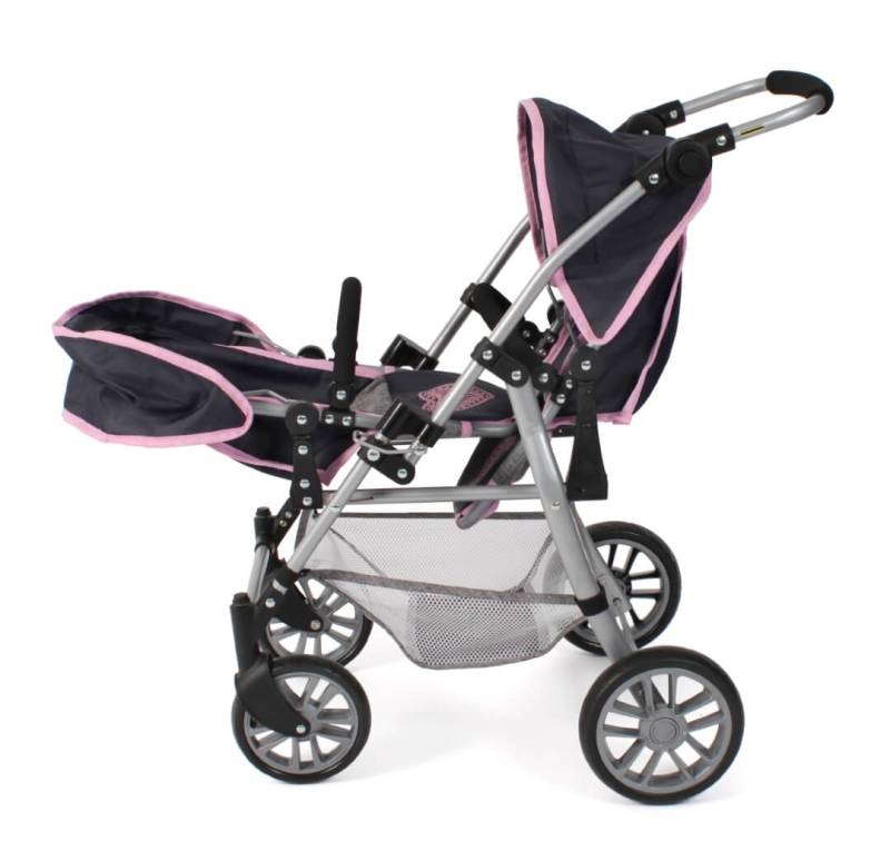 Puppenwagen Tandem-Buggy "TWINNY" Melange grau-navy - Zwillingssportwagen für Puppen von Bayer Chic 2000