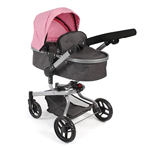 Puppenwagen Yolo, 2in1 Kombipuppenwagen für Kinder von 4 bis 8 Jahren, Melange Anthrazit-rosa von Bayer Chic 2000