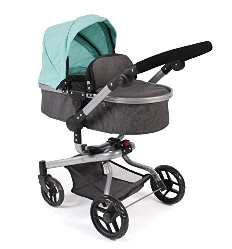 Puppenwagen Yolo, 2in1 Kombipuppenwagen für Kinder von 4 bis 8 Jahren, Melange Anthrazit-Mint von Bayer Chic 2000