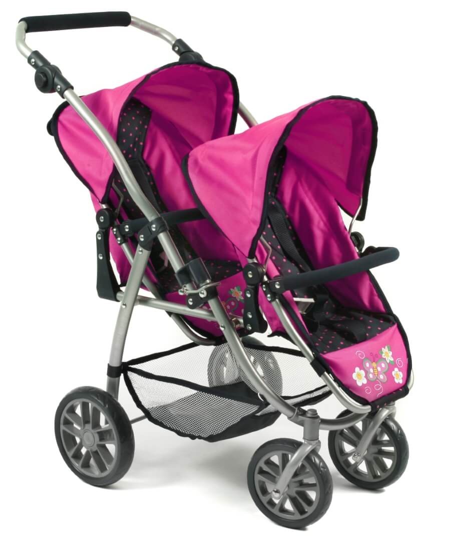 Tandem-Buggy VARIO für Puppen Dessin Dots Navy-Pink von Bayer Chic 2000