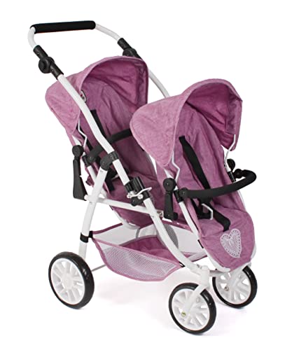 Bayer Chic 2000 - Puppenwagen Vario, Zwillingspuppenwagen für zwei Puppen, Zwillingsbuggy für Kinder von 4 bis 8 Jahren, Jeans pink von Bayer Chic 2000