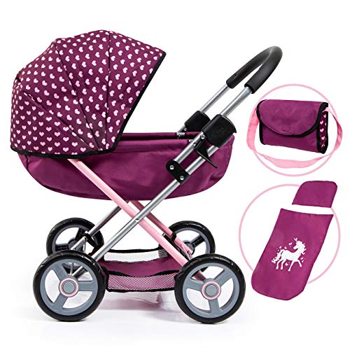 Bayer Design 12737AA Puppenwagen Cosy, zusammenklappbar, inklusive Tasche und Bettdecke, modern, rosa mit Einhorn Motiv, 46 cm von Bayer Design