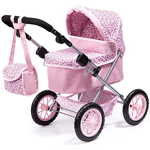 Bayer Design - 13002AA; Puppenwagen Trendy, höhenverstellbar, zusammenklappbar, mit Umhängetasche und Einkaufskorb, ‎68 x 40 x 64 cm, Pink, Leopard von Bayer Design