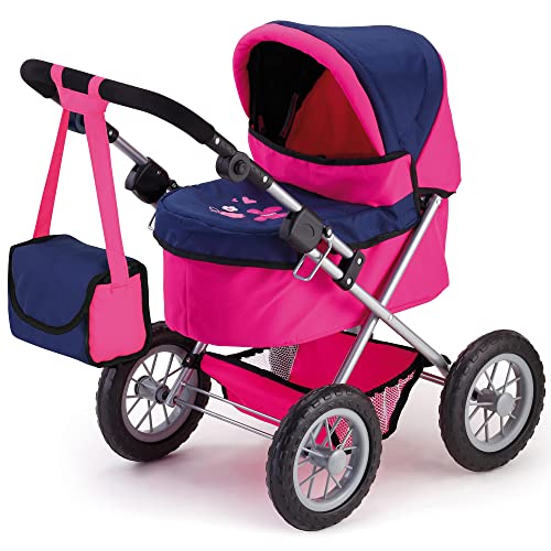 Bayer Design 13013AA Puppenwagen Trendy, mit Tasche, höhenverstellbarer Griff, große Räder, integrierter Korb, faltbar, Rosa/Blau von Bayer Design