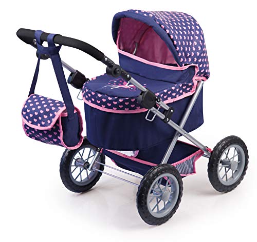 Bayer Design dunkelblau Design 13052AA Puppenwagen Trendy mit Tasche, höhenverstellbarer Griff, große Räder, integrierter Korb, faltbar, 67 cm x 41 cm x 68 cm von Bayer Design