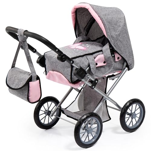 Bayer Design 13633AA Kombi Puppenwagen City Star, faltbar, Verstellbarer Griff, wandelbar als Jogger, mit Tasche, grau, rosa mit Schmetterling, grau, rosa, Schmetterling, ‎72.5 x 37 x 65 cm von Bayer Design