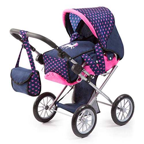 Bayer Design 13654AA City Star in modernen Einhorn Design, Kombi Puppenwagen, mit herausnehmbarer Tragetasche und Umhängetasche, höhenverstellbar, für Puppen bis 46cm, blau rosa von Bayer Design