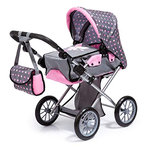 Bayer Design 13666AA Kombi Puppenwagen City Star, mit herausnehmbarer Tragetasche und Umhängetasche, höhenverstellbar, wandelbar als Jogger, für Puppen bis 46cm, grau, pink, gepunktet mit Fee, 30cm-65cm von Bayer Design