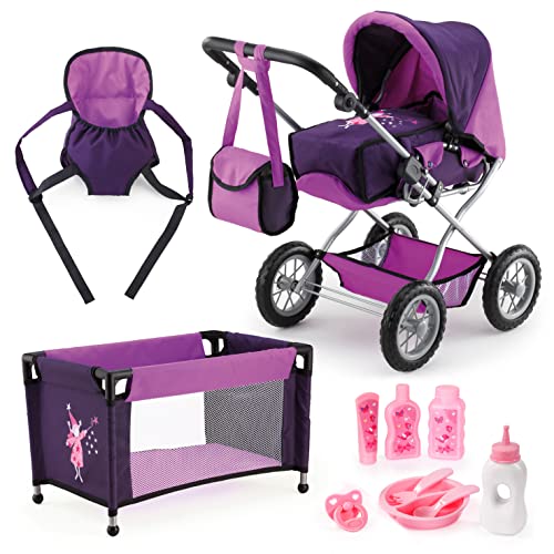 Bayer Design 15012B - Kombi-Puppenwagen Grande Mega-Set mit Reisebett und viel Zubehör, lila, 46cm-75cm von Bayer Design