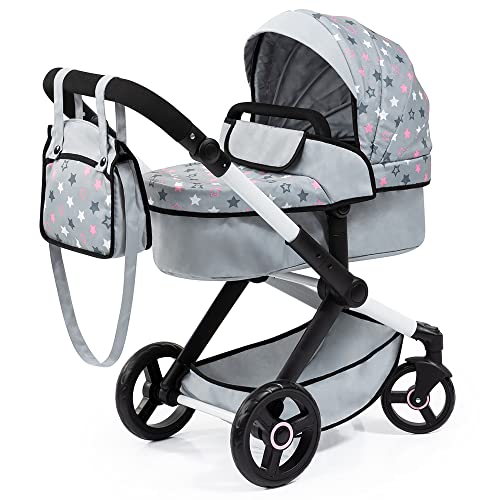 Bayer Design 17007AA Puppenwagen Xeo mit Tasche, höhenverstellbarer Griff, Schwenkschieber, wandelbar als Puppenjogger, bewegliche Vorderräder, integrierter Korb, Grau, Weiß, Rosa von Bayer Design