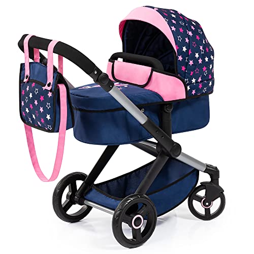 Bayer Design 17016AA Puppenwagen Xeo mit Tasche, höhenverstellbarer Griff, Schwenkschieber, wandelbar als Puppenjogger, bewegliche Vorderräder, integrierter Korb, Blau, Rosa, Weiß von Bayer Design