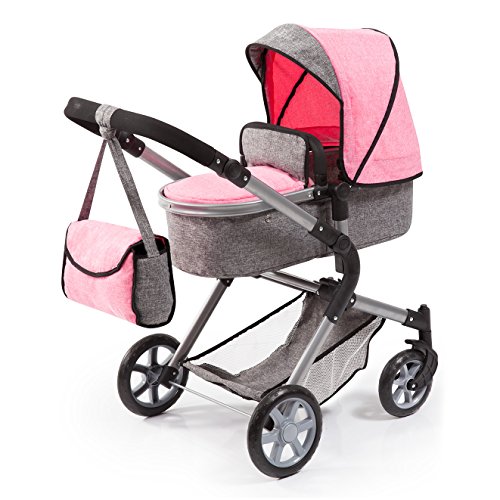 Bayer Design 18125AA Puppenwagen City Neo mit Wickeltasche und Einkaufskorb, umwandelbar in einen Sportwagen, höhenverstellbar, modernes Design, rosa, grau, 52cm von Bayer Design