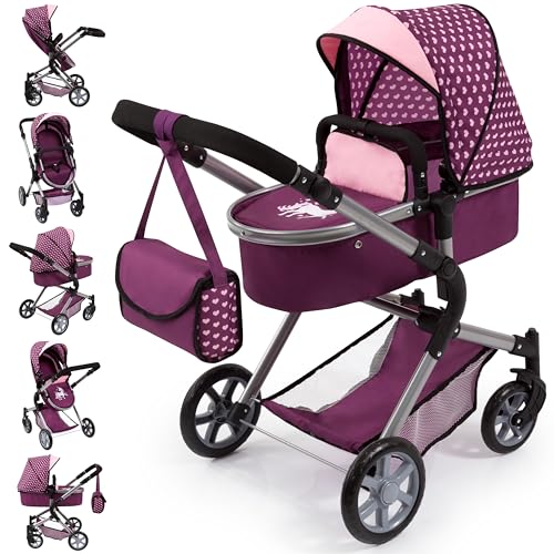 Bayer Design 18137AA City Neo Kombi Puppenwagen mit Wickeltasche, umwandelbar in einen Sportwagen, höhenverstellbar, faltbar, Pflaume, rosa, Einhorn, 52cm von Bayer Design