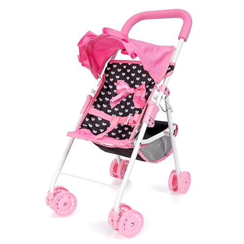 Bayer Design 21560AA Puppenbuggy mit Dach und Tasche, Doppelrädern, Gurt, integriertem Korb, faltbar, Schwarz, Rosa Bayer Design 21560AA Puppenbuggy mit Dach und Tasche, Doppelrädern, Gurt, integriertem Korb, faltbar, Schwarz, Rosa von Bayer Design