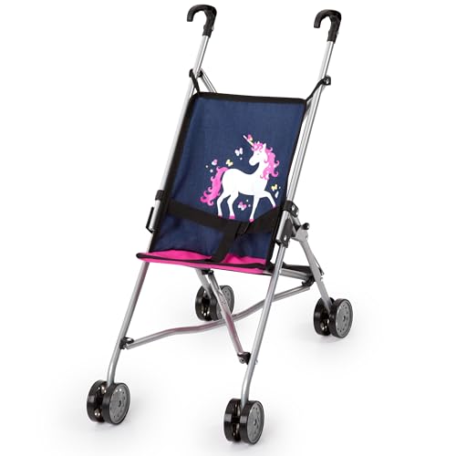 Bayer Design 30154AA Puppenbuggy, Puppenwagen, Doppelräder, Gurt, leicht faltbar, aus Metall, Blau, Rosa von Bayer Design