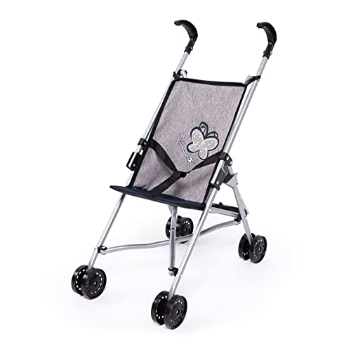 Bayer Design 30527AA Puppenbuggy, zusammenklappbar, Doppelräder, Sicherheitsgurt, aus Metall, Jeans-grau, Rosa von Bayer Design