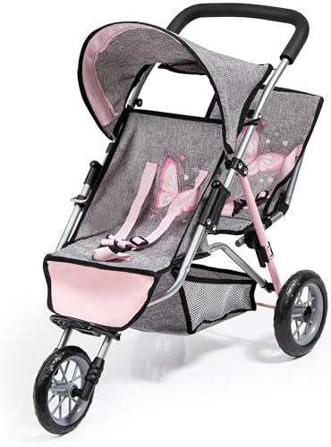 Bayer Design 39133AA Puppenwagen, Jeans-Optik grau, rosa, Schmetterlingsmotiv von Bayer Design