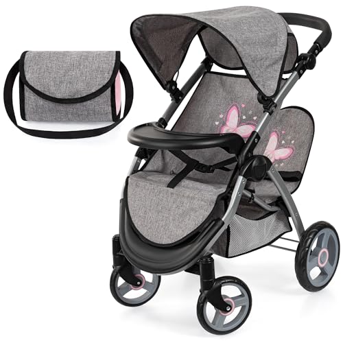 Bayer Design 39433AA Zwillingspuppenwagen, Puppenwagen, Geschwisterwagen, höhenverstellbar, klappbar, Tasche, Jeans-grau, Rosa, 60x41x68 cm Bayer Design 39433AA Zwillingspuppenwagen, Puppenwagen, Geschwisterwagen, höhenverstellbar, klappbar, Tasche, Jeans-grau, Rosa, 60x41x68 cm von Bayer Design
