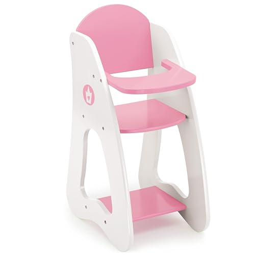 Bayer Design - 50101AA, Puppenhochstuhl Princess World, Puppenmöbel, mit integriertem Esstablett, Klein, Weiß, Rosa, Krone von Bayer Design