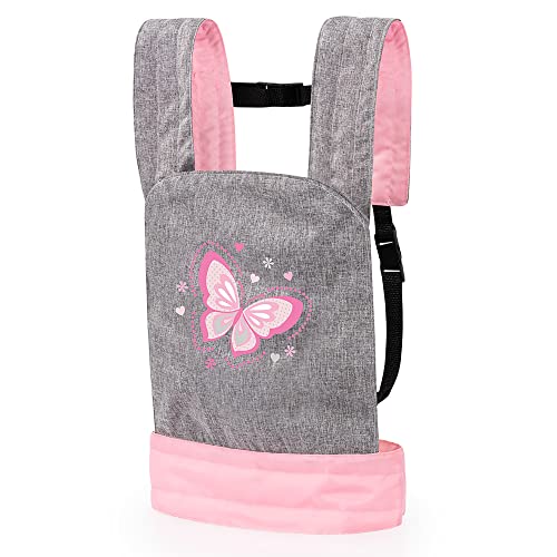 Bayer Design Doll 62233AA Puppentrage EasyCarry, gepolstert, verstellbare Riemen, hinten und vorne tragbar, für Puppen und Plüschtiere, grau, rosa, Schmetterling, 46 x 33 cm von Bayer Design