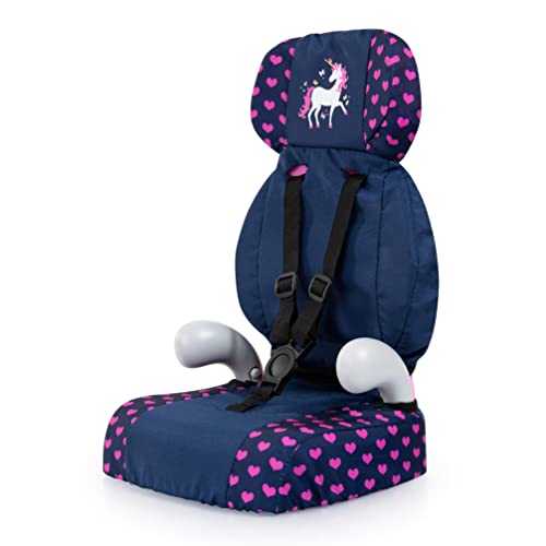 Bayer Design 67554AA Deluxe Puppenautositz, Puppensitz, Puppenzubehör, mit Gurt, blau, rosa, Einhorn, Klein von Bayer Design