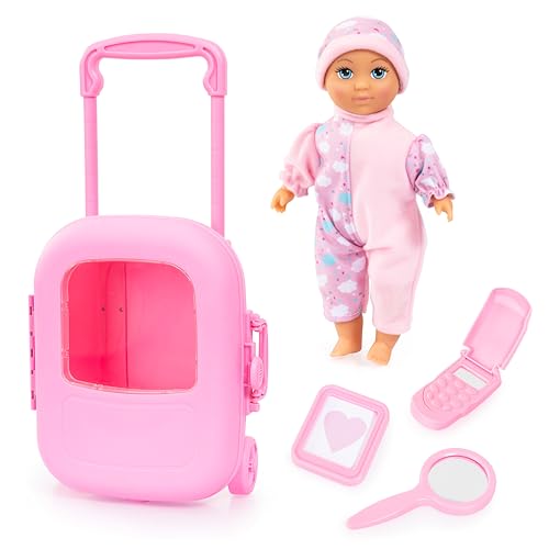 Bayer Design 92805AC Puppe mit Trolley und Zubehör, Spielset, Puppenzubehör, Koffer zum Schließen und Ziehen von Bayer Design