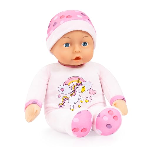 Bayer Design 93029AB Babypuppe, Spielpuppe, Kuschelpuppe, weich, ca. 30 cm, Rosa, Einhorn von Bayer Design