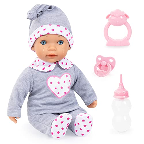 Bayer Design 93809AL Babypuppe Tears Baby, weint echte Tränen, Babylaute, grau, rosa von Bayer Design