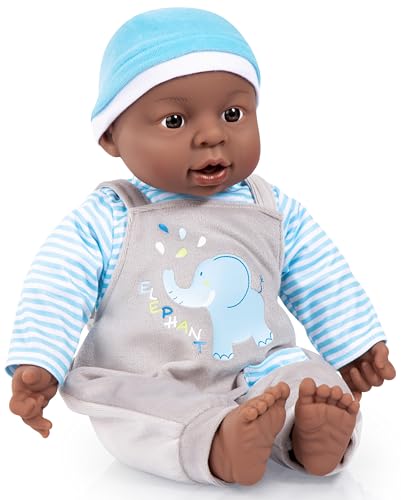 Bayer Design 94001AH Funktionspuppe, Babypuppe Interaktiv, Junge, sprechend, weicher Körper, 40 cm, dunkelhäutig, Blau von Bayer Design