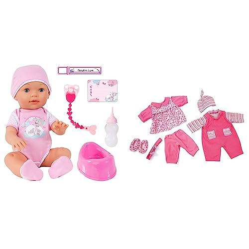 Bayer Design - 94209AA Funktionspuppe „Piccolina Love“ – Babypuppe mit viel Zubehör und Funktionen & 8461900 - Puppenkleidung Set für Puppen, 42-46 cm von Bayer Design