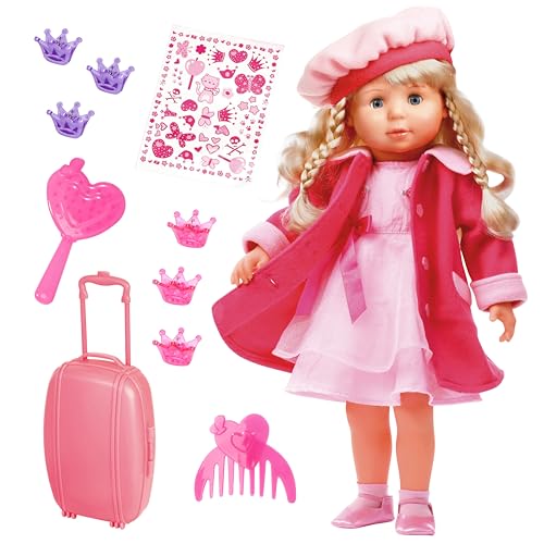 Bayer Design 94635AA Funktionspuppe Charlene Interactive mit Haaren und Schlafaugen, spricht und singt 90 Sätze, 2 Gedichte und 8 Lieder, 46cm, Pink von Bayer Design