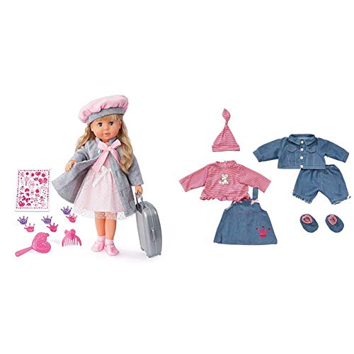 Bayer Design 94635AX Funktionspuppe Charlene mit Haaren und Schlafaugen-spricht und singt 90 Sätze, 46cm & Puppenkleidung für 42-46cm Puppen, Hose, Oberteil, Jacke, Kleid, Shirt, Mütze, rosa von Bayer Design