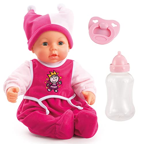 Funktionspuppe Hello Baby mit Geräuschen, bewegt den Mund, interaktive Puppe, Babypuppe, mit Zubehör, 46cm, rosa von Bayer Design