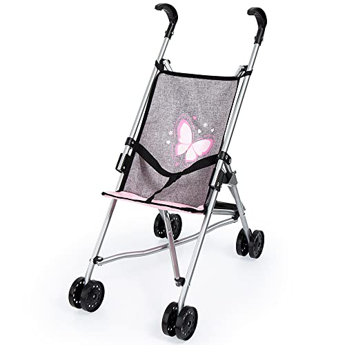 Bayer Design 30533AA Puppenbuggy, zusammenklappbar, Doppelräder, Sicherheitsgurt, aus Metall, Jeans-grau, Rosa von Bayer Design